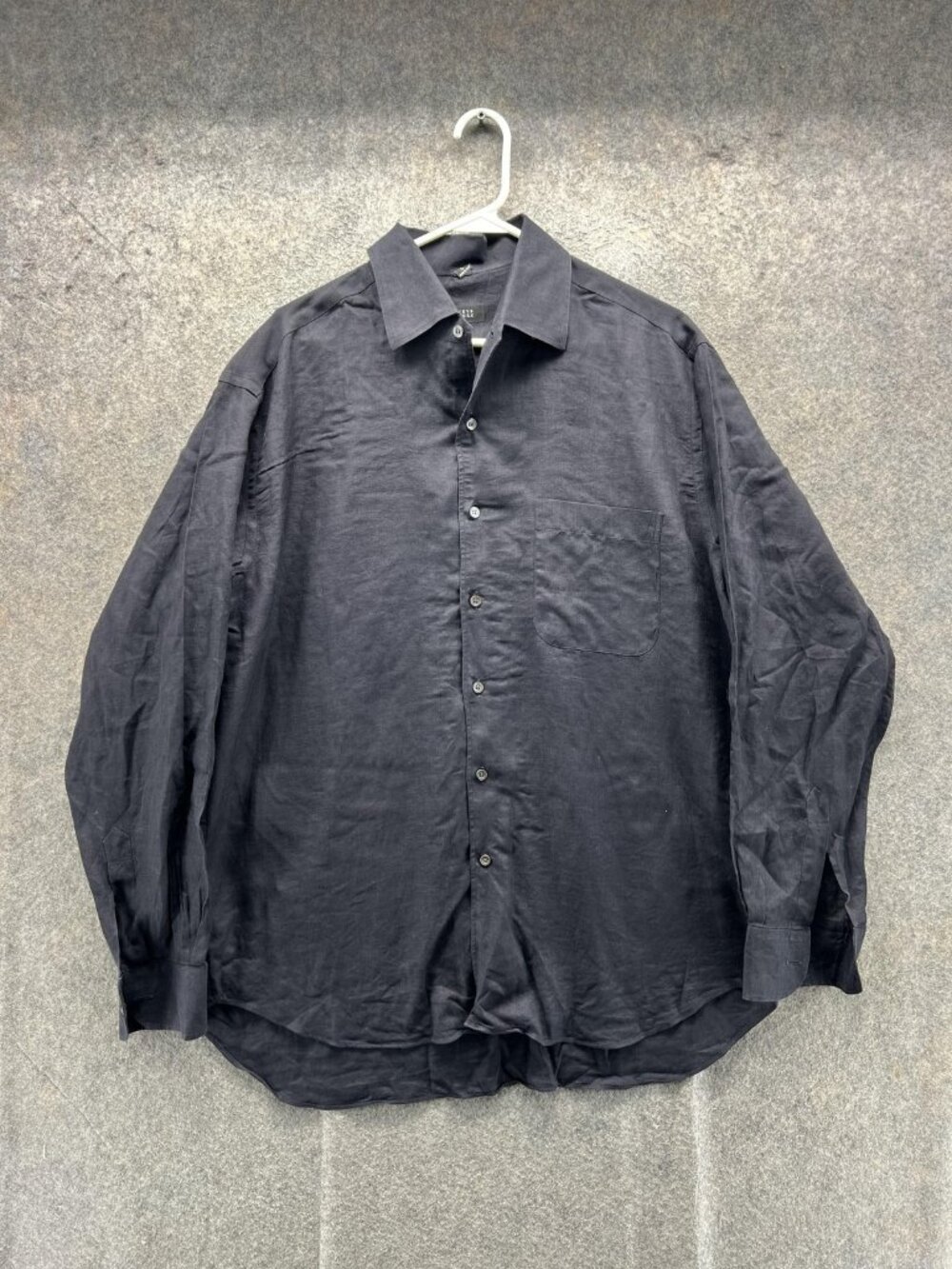 Barneys New York Shirt Mens Large Black Linen Long Sleeve Button Front Italy